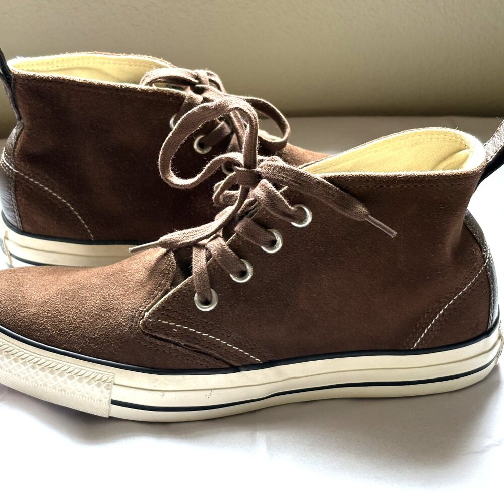NEW CONVERSE ALL STAR DARK BROWN SUEDE LACE UP HIGHTOP SNEAKERS SIZE: 7 - Picture 5 of 10